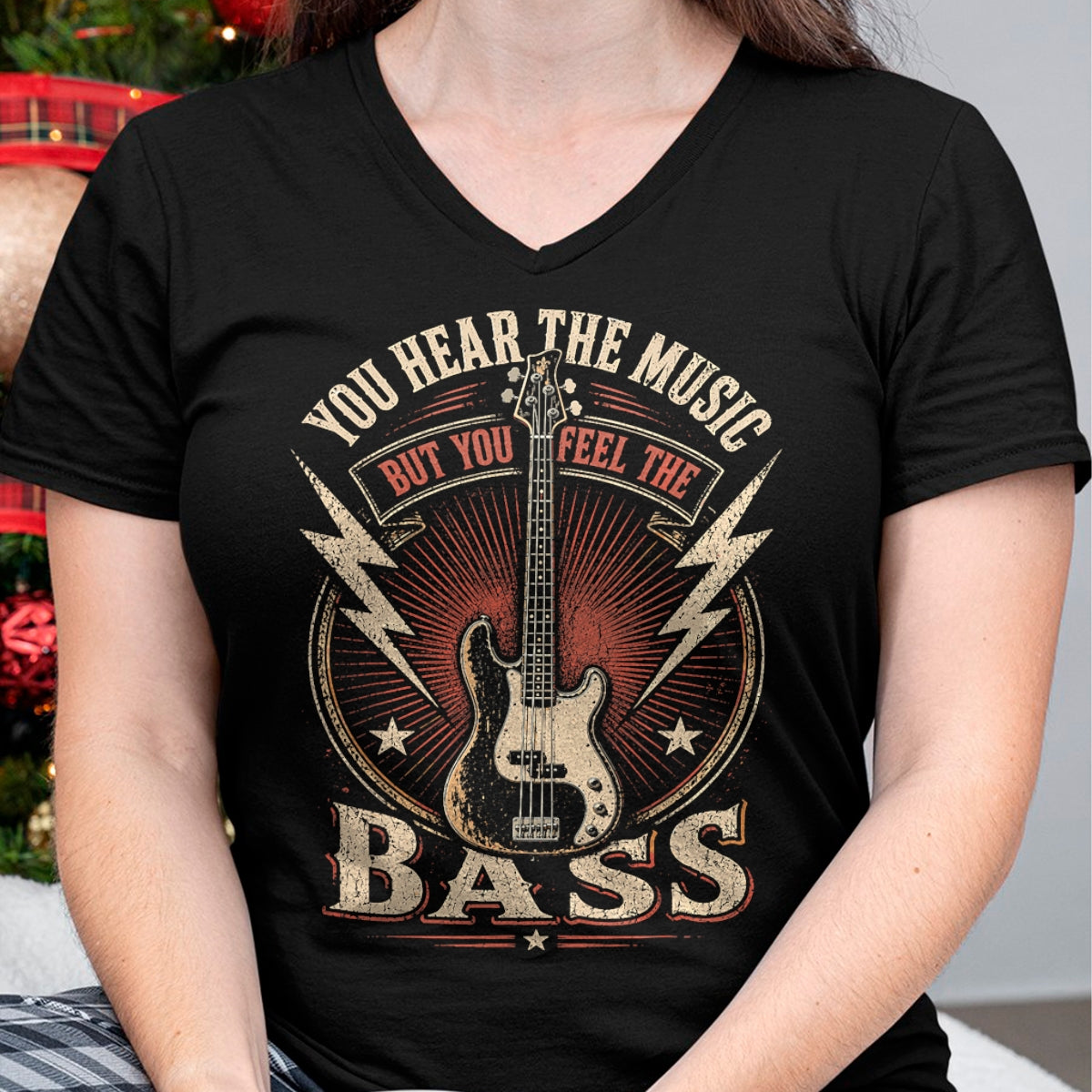 Guitar Lover Shirt, Funny Guitar UnisexT-Shirt/Hoodie/Sweatshirt HLT00 - You Hear The Music But You Feel The Bass Vintage Bass Guitar T-Shirt