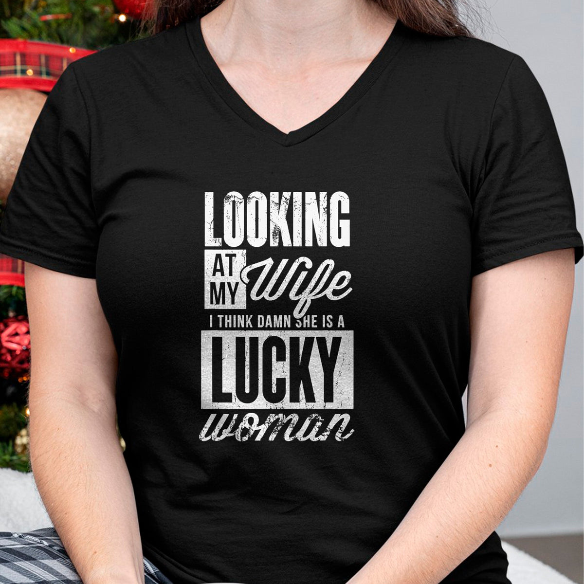 Best Wife Shirt, Wife and Husband Unisex T-Shirt/Hoodie/Sweatshirt HLT00 - Gift for wife T shirt, lucky wife   Looking At My Wife I Think Damn My Wife Is A Lucky Woman T-Shirt