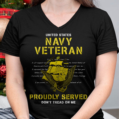 Proud Veteran Shirt, Funny Veteran UnisexT-Shirt/Hoodie/Sweatshirt HLT00 - Womens Navy Veteran Proudly Served V-Neck T-Shirt