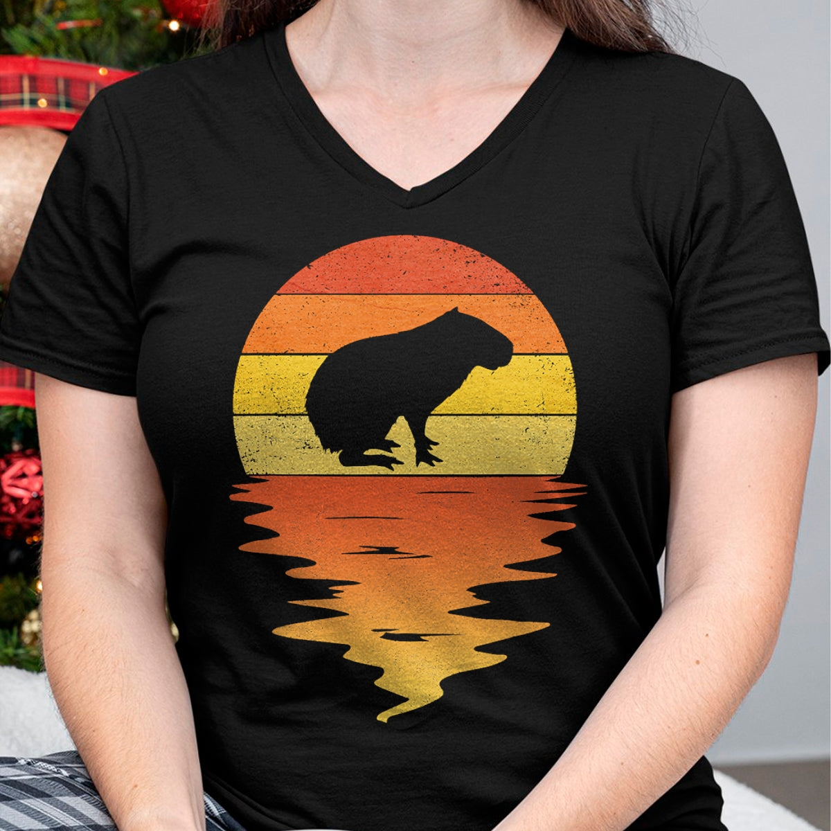 Cute Capybara Shirt, Funny Capybara Unisex T-Shirt/Hoodie/Sweatshirt HLT00 - Capybara shirt 70s vintage retro sunset Capybara T-Shirt