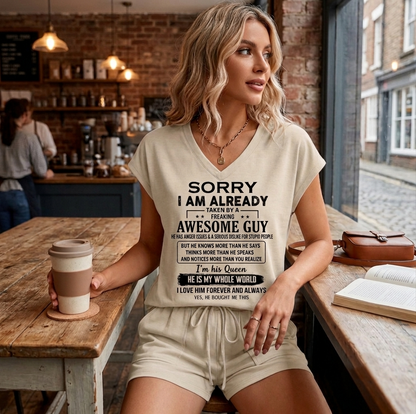 ccdi00 - Sorry I Am Already Taken By A Freaking Awesome Guy - from husband / boyfriend - V-neck short-sleeved shirt and shorts set A09-762 (SKU2607-34-00)