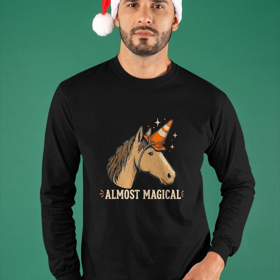 Best Horse Lover Shirt , Funny Horse UnisexT-Shirt/Hoodie/Sweatshirt HLT00 - Almost Magical Funny Horse Unicorn Humor T-Shirt, Men, Black, 3X-Large