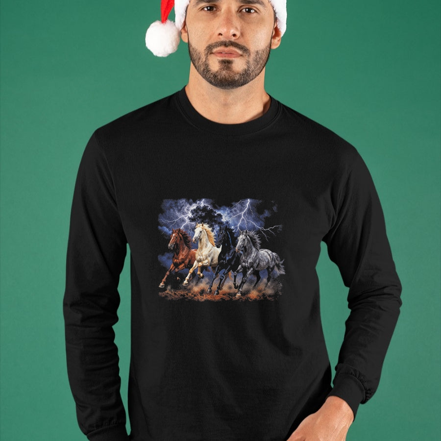 Best Horse Lover Shirt , Funny Horse UnisexT-Shirt/Hoodie/Sweatshirt HLT00 - Running Horses Vintage 90s Lightning Storm Western Cowboy T-Shirt
