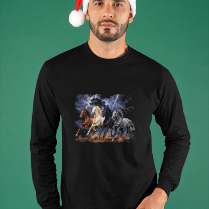 Best Horse Lover Shirt , Funny Horse UnisexT-Shirt/Hoodie/Sweatshirt HLT00 - Running Horses Vintage 90s Lightning Storm Western Cowboy T-Shirt
