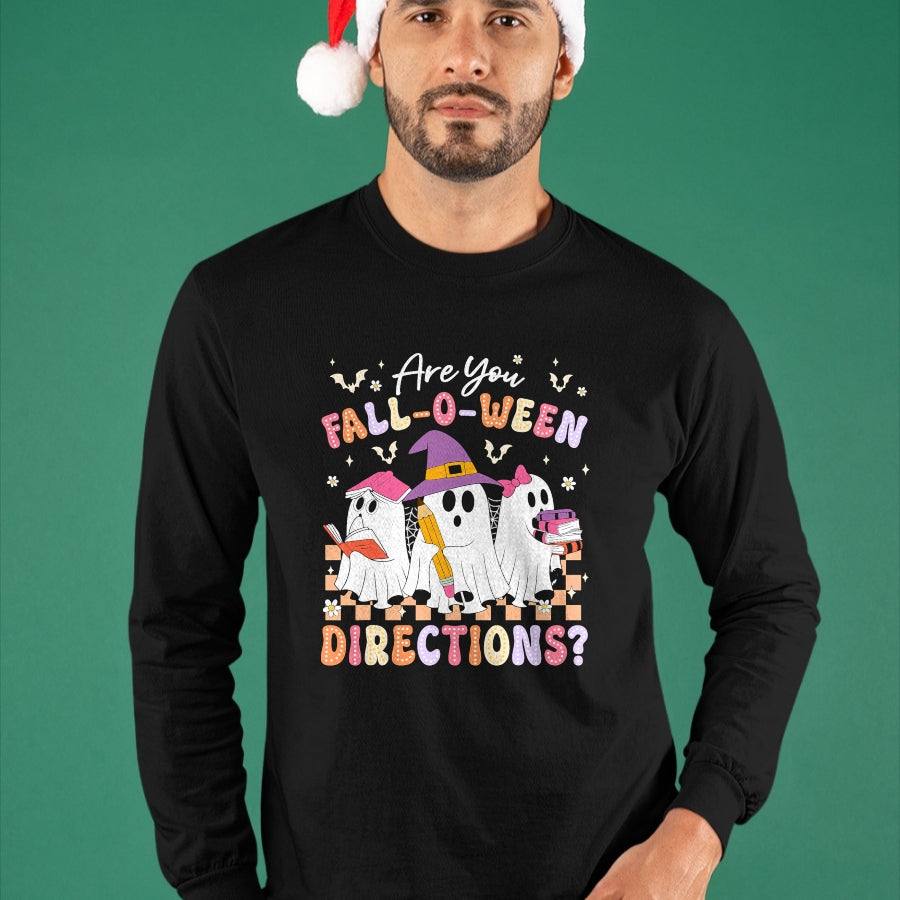 Best Teacher Shirt, Funny Teacher UnisexT-Shirt/Hoodie/Sweatshirt HLT00 - are You Fall O Ween Directions Funny Teacher Halloween Ghost T-Shirt