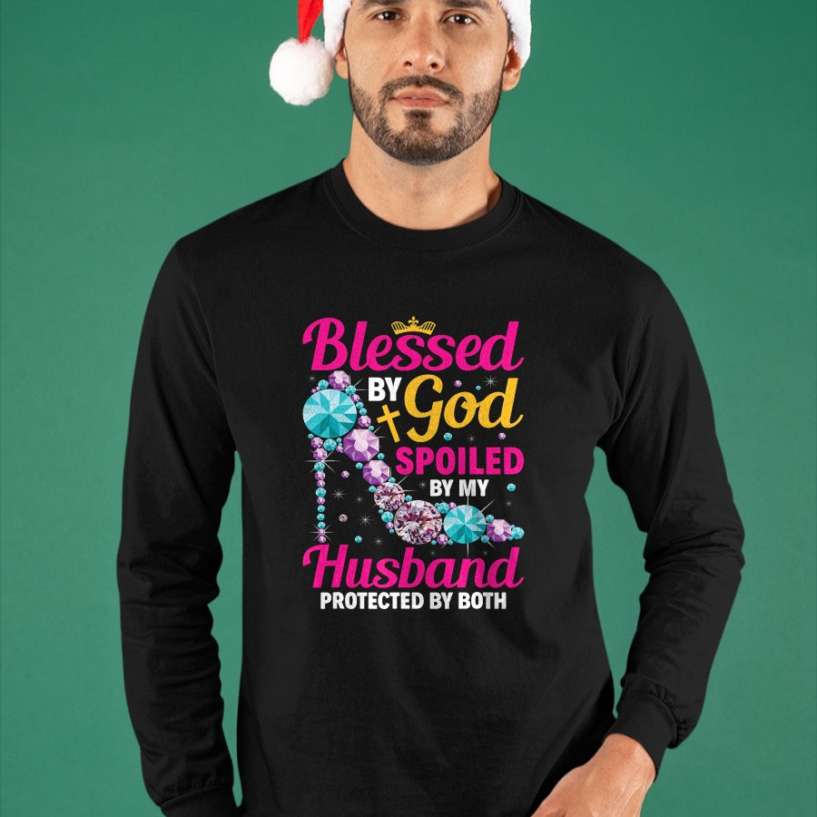 Best Wife Shirt, Wife and Husband Unisex T-Shirt/Hoodie/Sweatshirt HLT00 - Gift for wife T shirt, spoiled wife   Christian Wife Jesus Blessed By God Spoiled By My Husband T-Sh