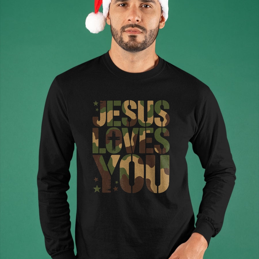 Best Thanksgiving Family Shirt , Funny Thanksgiving UnisexT-Shirt/Hoodie/Sweatshirt HLT00 - Camo Jesus Loves You Camouflage Christian Saying Religious T-Shirt