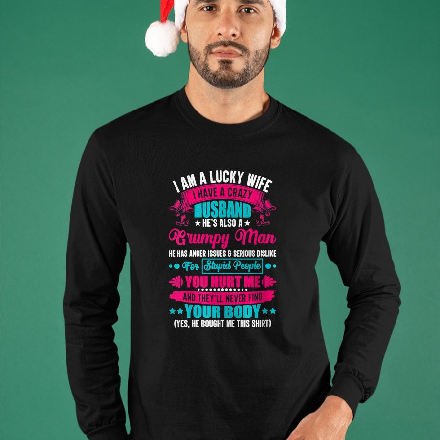Best Wife Shirt, Wife and Husband Unisex T-Shirt/Hoodie/Sweatshirt HLT00 - Gift for wife T shirt, lucky wife   Womens I Am A Lucky Wife, I Have A Crazy Husband V-Neck T-Shirt