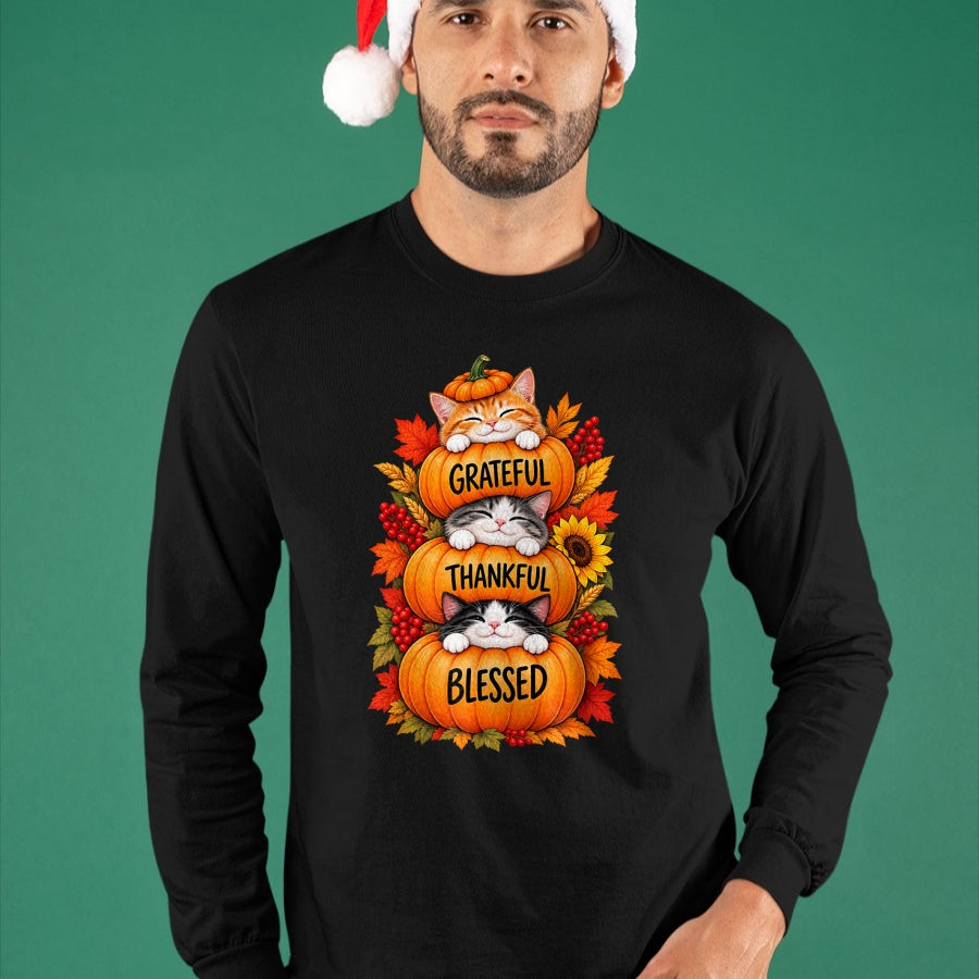 Best Thanksgiving Family Shirt , Funny Thanksgiving UnisexT-Shirt/Hoodie/Sweatshirt HLT00 - Grateful Thankful Blessed Cats Pumpkin Thanksgiving Fall T-Shirt