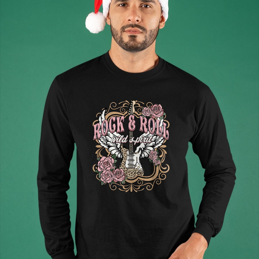 Guitar Lover Shirt, Funny Guitar UnisexT-Shirt/Hoodie/Sweatshirt HLT00 - Vintage Rock n Roll Wild Spirit Lets Rock Guitar Floral T-Shirt