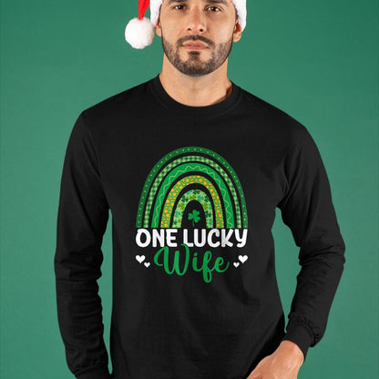 Best Wife Shirt, Wife and Husband Unisex T-Shirt/Hoodie/Sweatshirt HLT00 - Gift for wife T shirt, lucky wife   Saint Patrick's Day Shamrock One Lucky Wife Rainbow T-Shirt