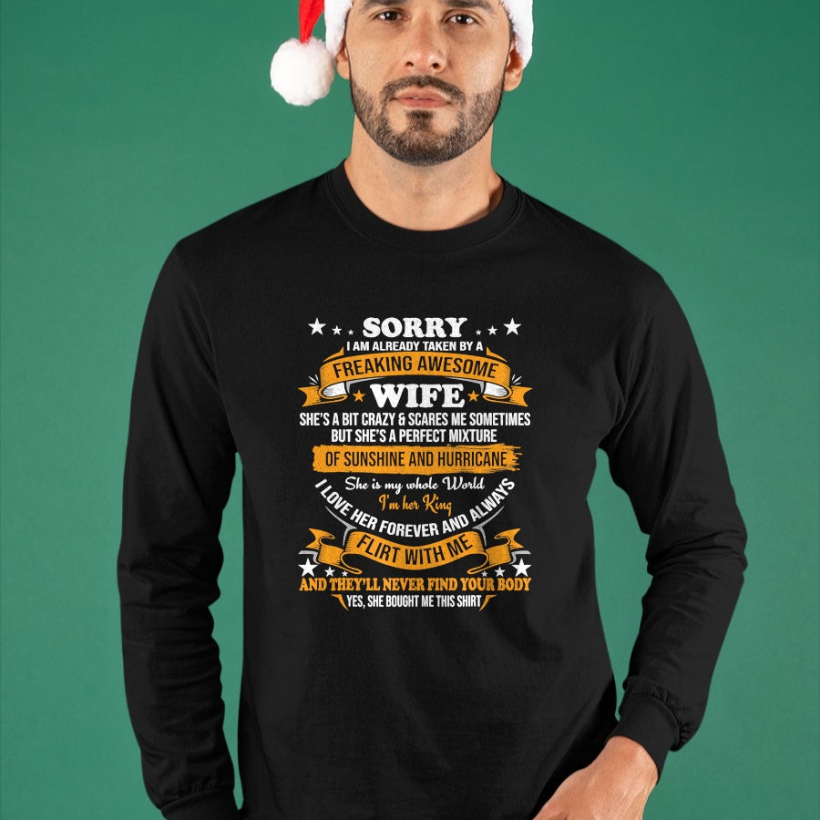 Best Wife Shirt, Wife and Husband Unisex T-Shirt/Hoodie/Sweatshirt HLT00 - Sorry I am already taken by awesome Wife Valentine Day T-Shirt