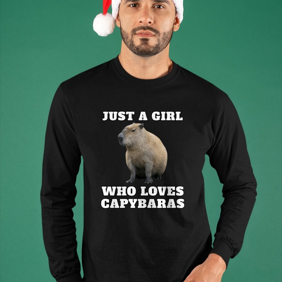 Cute Capybara Shirt, Funny Capybara Unisex T-Shirt/Hoodie/Sweatshirt HLT00 - Just a Girl Who Loves Capybara Long Sleeve T-Shirt