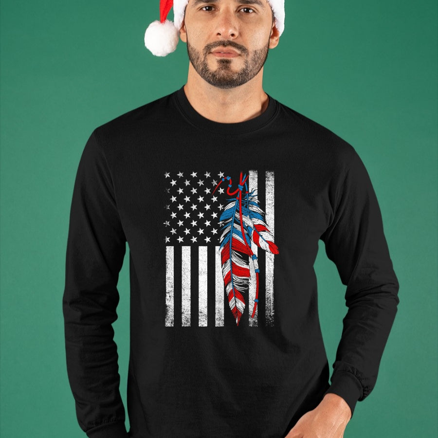 Native American T-Shirts, Vintage Native American Unisex T-Shirt/Hoodie/Sweatshirt HLT00 - American Flag - Native Feather Pride Month Indigenous (1)
