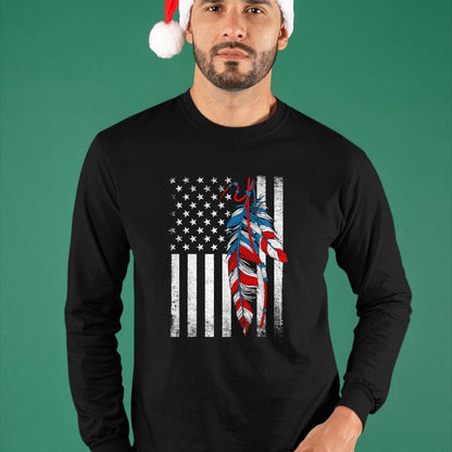 Native American T-Shirts, Vintage Native American Unisex T-Shirt/Hoodie/Sweatshirt HLT00 - American Flag - Native Feather Pride Month Indigenous (1)
