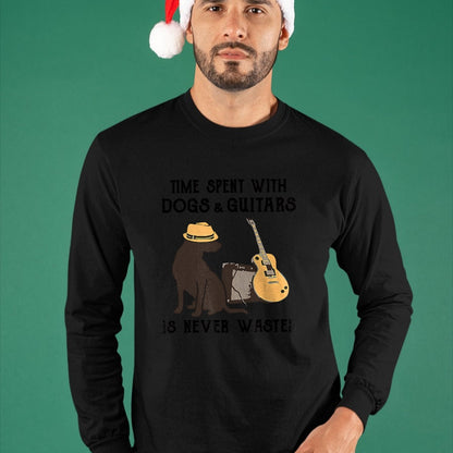 Guitar Lover Shirt, Funny Guitar UnisexT-Shirt/Hoodie/Sweatshirt HLT00 - Time Spent with Dog and Guitars is Never Wasted Saying T-Shirt