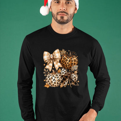 Best Thanksgiving Family Shirt , Funny Thanksgiving UnisexT-Shirt/Hoodie/Sweatshirt HLT00 - Coquette Bow Leopard Pumpkin Thanksgiving Autumn Fall Leaves T-Shirt