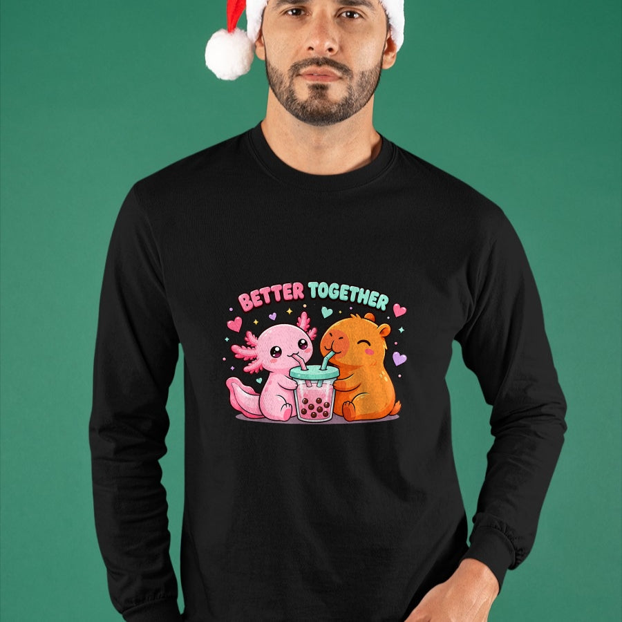Cute Capybara Shirt, Funny Capybara Unisex T-Shirt/Hoodie/Sweatshirt HLT00 - Cute Capybara and Axolotl Bubble Tea Boba Girls Kawaii Anime T-Shirt (2)