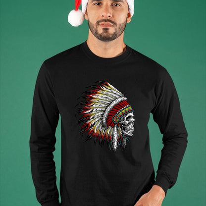 Native American T-Shirts, Vintage Native American Unisex T-Shirt/Hoodie/Sweatshirt HLT00 - Native American Indian Chief Skull Motorcycle Headdress