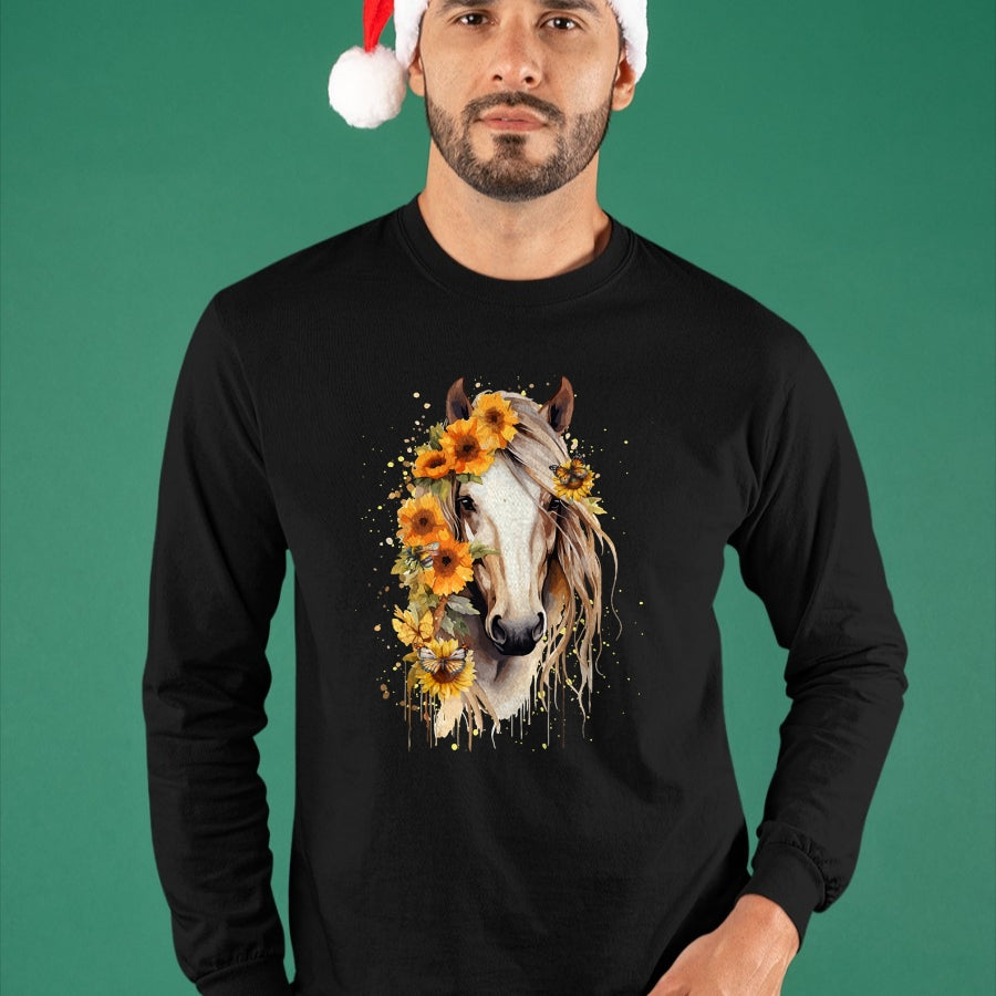 Best Horse Lover Shirt , Funny Horse UnisexT-Shirt/Hoodie/Sweatshirt HLT00 - Sunflower Horse Portrait CowGirl Equestrian Horseback Riding T-Shirt