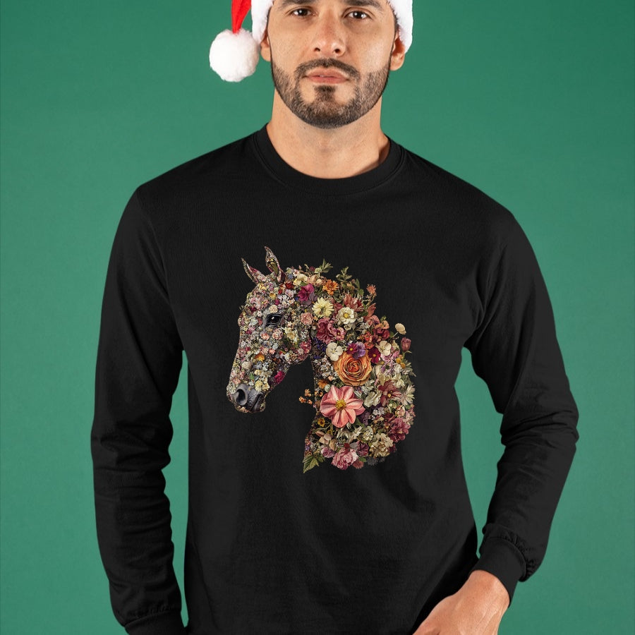 Best Horse Lover Shirt , Funny Horse UnisexT-Shirt/Hoodie/Sweatshirt HLT00 - Horse Lover Gifts Floral Horse T-Shirt - Unisex-Adult, Classic Fit, Black, Small, Short Sleeve, Cott