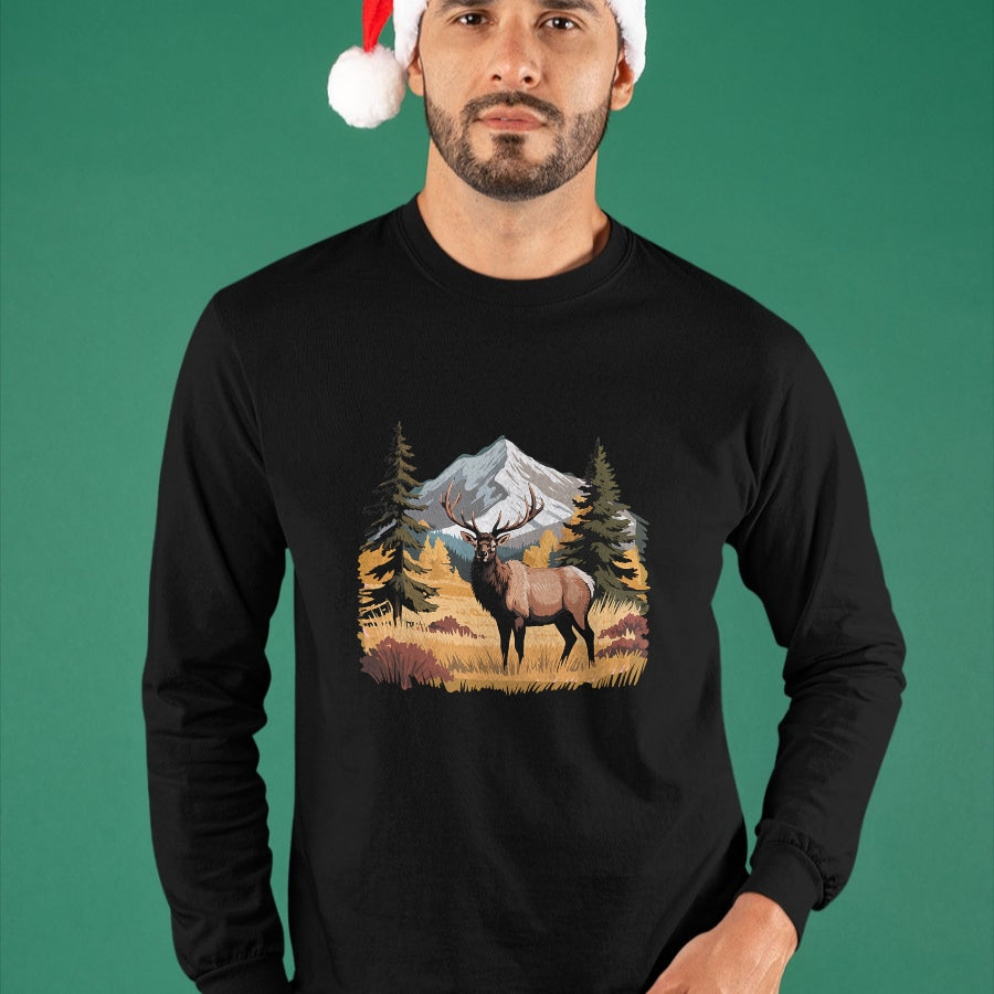 Funny Hunting Shirt, Gift For Hunting Lover Unisex T-Shirt/Hoodie/Sweatshirt HLT00 - Mountain Elk Wildlife Scene – Nature Outdoor Hunting T-Shirt