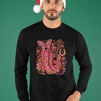 Guitar Lover Shirt, Funny Guitar UnisexT-Shirt/Hoodie/Sweatshirt HLT00 - Pink Butterfly Bling Cowgirl Guitar Western Rhinestone Cute T-Shirt