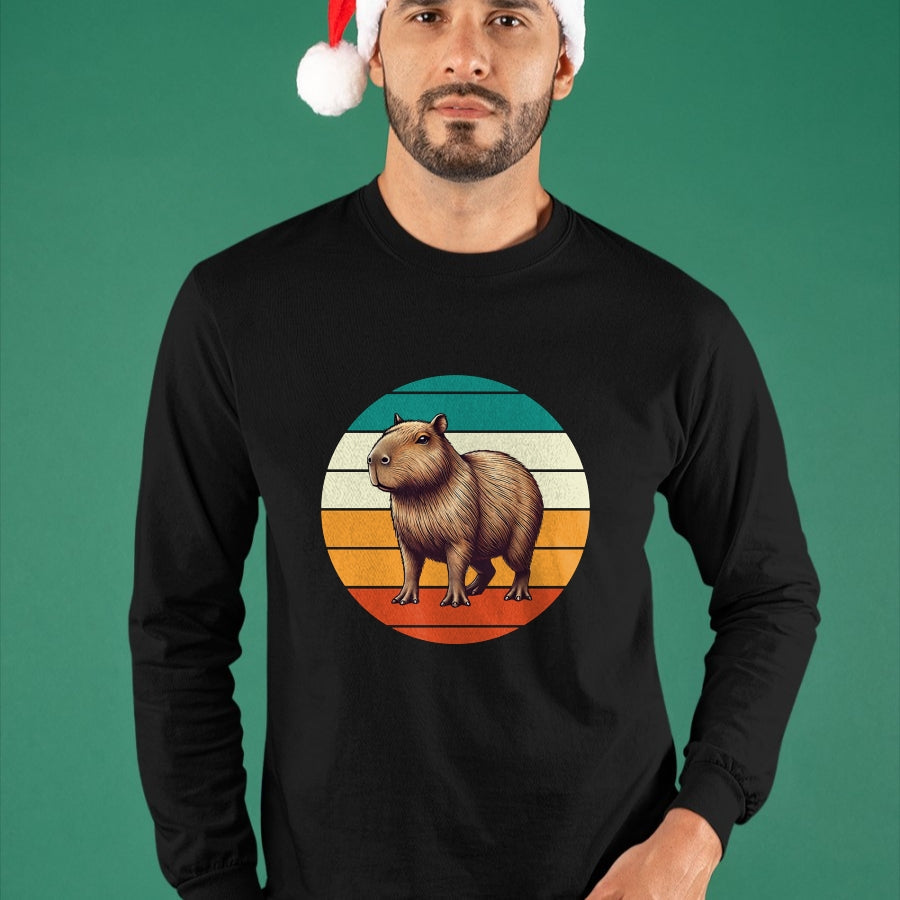 Cute Capybara Shirt, Funny Capybara Unisex T-Shirt/Hoodie/Sweatshirt HLT00 - Retro Capybara Art Long Sleeve T-Shirt