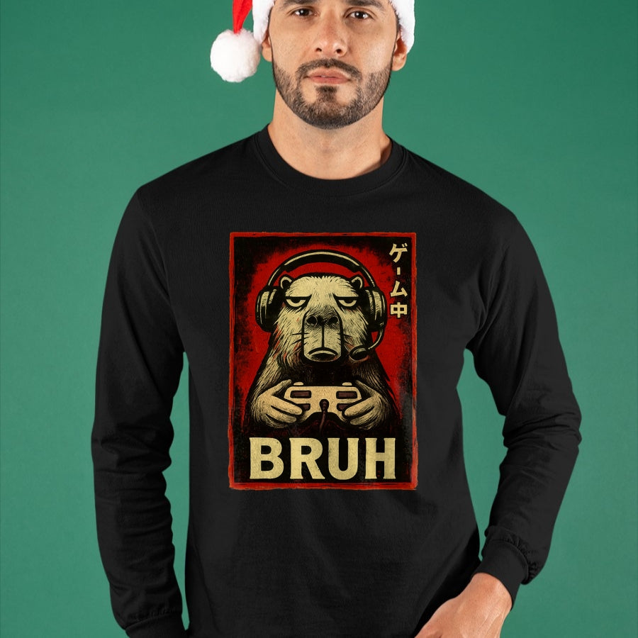 Cute Capybara Shirt, Funny Capybara Unisex T-Shirt/Hoodie/Sweatshirt HLT00 - Funny Capybara Gamer Bruh Graphic Tee Men Boys Teens Gaming T-Shirt