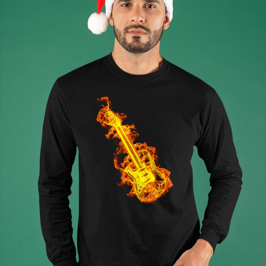 Guitar Lover Shirt, Funny Guitar UnisexT-Shirt/Hoodie/Sweatshirt HLT00 - Electric Guitar In Flames Gift Rock Guitar Lovers T-Shirt