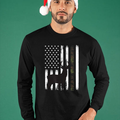Funny Hunting Shirt, Gift For Hunting Lover Unisex T-Shirt/Hoodie/Sweatshirt HLT00 - Whitetail Deer Hunting Hunter Buck Camo American Flag USA T-Shirt