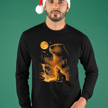 Cute Capybara Shirt, Funny Capybara Unisex T-Shirt/Hoodie/Sweatshirt HLT00 - Vintage Capybara Howling At The Moon Meme 90s Animal Graphic T-Shirt, Men, Black, 3X-Large