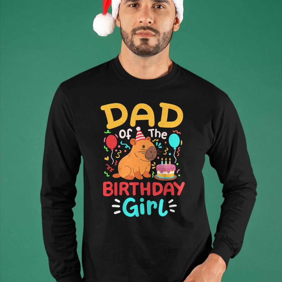Cute Capybara Shirt, Funny Capybara Unisex T-Shirt/Hoodie/Sweatshirt HLT00 - Dad of The Birthday Girl Kids Cute Capybara Bday Family T-Shirt