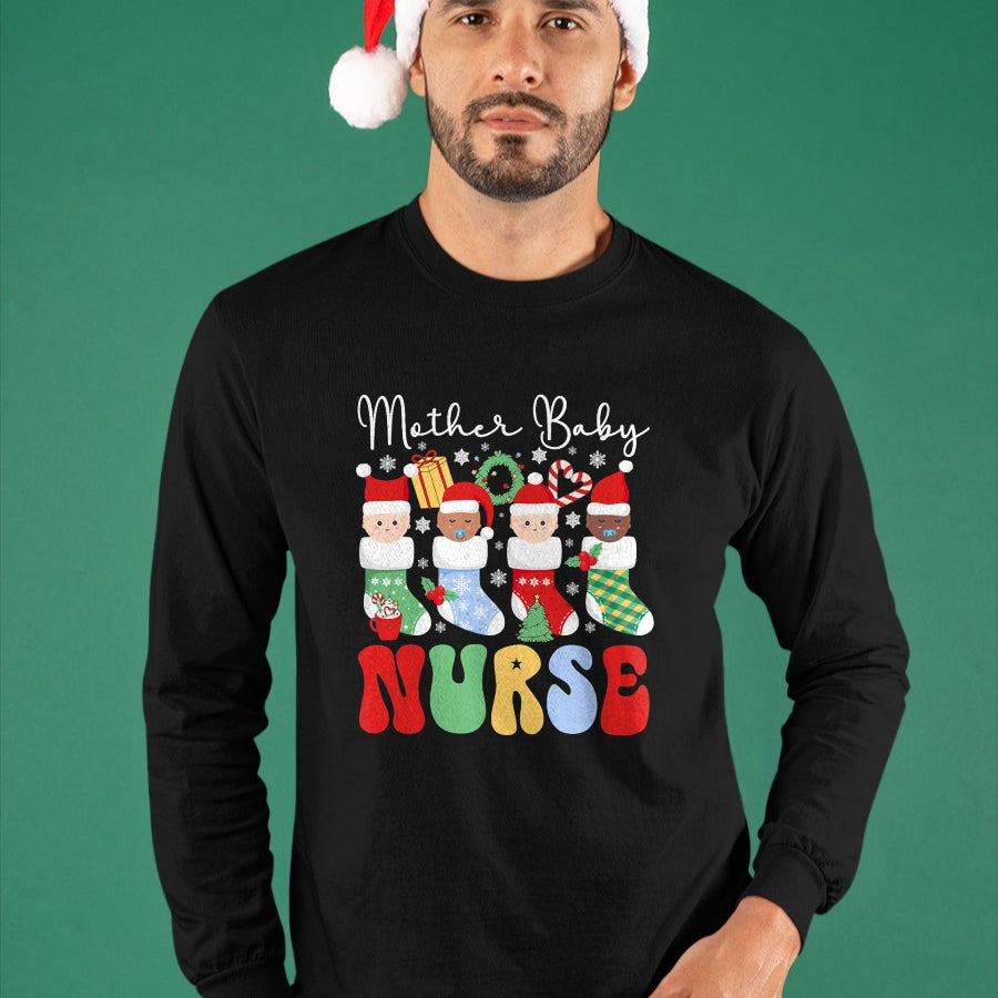 Funny Nurse Shirt, Nurse Unisex T-Shirt/Hoodie/Sweatshirt HLT00 - Mother Baby Nurse Christmas Professional Baby Wrapper T-Shirt