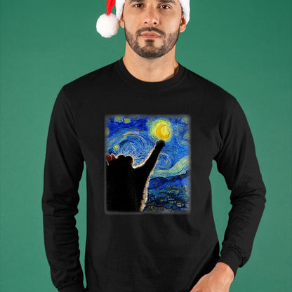 Best Thanksgiving Family Shirt , Funny Thanksgiving UnisexT-Shirt/Hoodie/Sweatshirt HLT00 - Starry Night Cat, Van Gogh Cat, Cat Lover, Cat Mom, Cat Dad T-Shirt, Black
