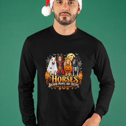 Best Horse Lover Shirt , Funny Horse UnisexT-Shirt/Hoodie/Sweatshirt HLT00 - Horses Because People are Creepy Halloween Horse T-Shirt