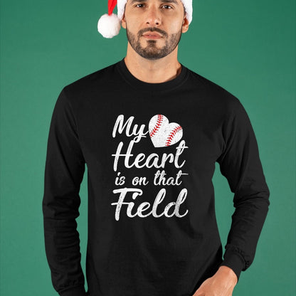 Gift for Mom Shirt, Funny Mom Unisex T-Shirt/Hoodie/Sweatshirt HLT00 - My Heart is on That Field Baseball Softball Mom Gifts T-Shirt