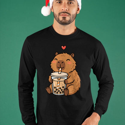Cute Capybara Shirt, Funny Capybara UnisexT-Shirt/Hoodie/Sweatshirt HLT00 - Capybara Boba Bubble Milk Tea Cute Capy Rodent Men Women Kid T-Shirt