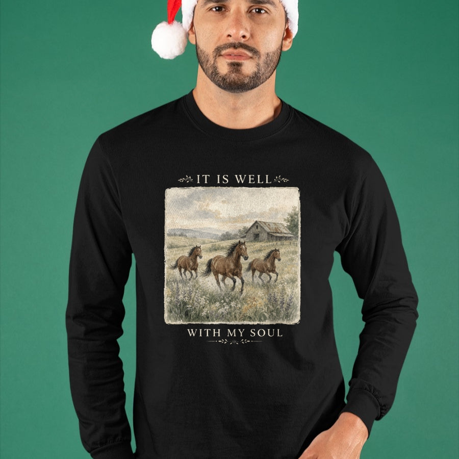 Best Horse Lover Shirt , Funny Horse UnisexT-Shirt/Hoodie/Sweatshirt HLT00 - It is Well with My Soul Horse Watercolor Christian Long Sleeve T-Shirt