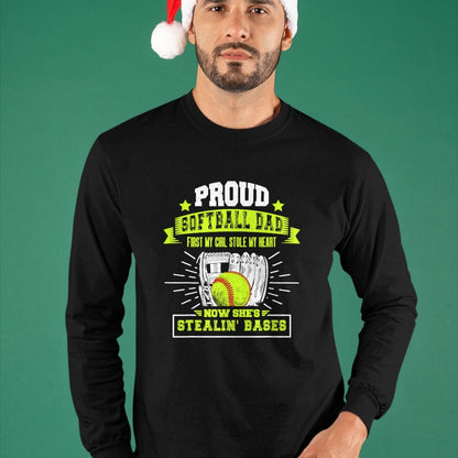 Gift for Dad Shirt, Funny Dad Unisex T-Shirt/Hoodie/Sweatshirt HLT00 – Mens Proud Softball Dad with Daughter Softball Father T-Shirt