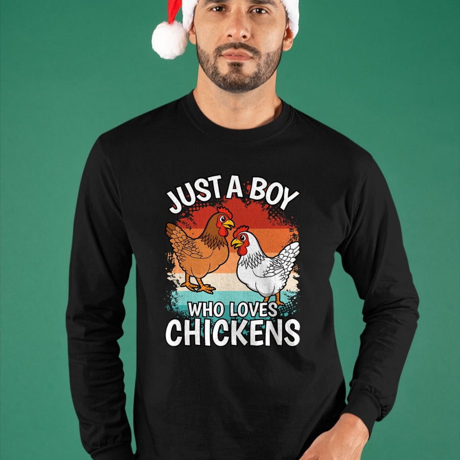 Best Farmer Life Shirt, Funny Farmer UnisexT-Shirt/Hoodie/Sweatshirt HLT00 - Just A Boy Who Loves Chickens Retro Farmer Farming Boys Kids T-Shirt