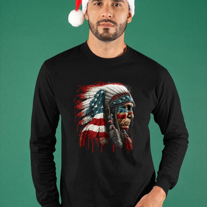 Native American T-Shirts, Vintage Native American Unisex T-Shirt/Hoodie/Sweatshirt HLT00 - Native American Indian Chief American USA Flag