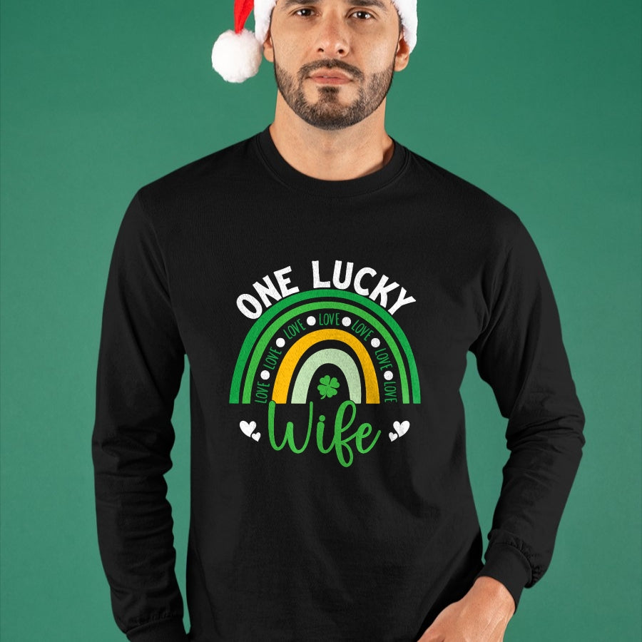 Best Wife Shirt, Wife and Husband Unisex T-Shirt/Hoodie/Sweatshirt HLT00 - Gift for wife T shirt, lucky wife   One Lucky Wife Boho Rainbow Irish Saint Patrick's Day T-Shirt