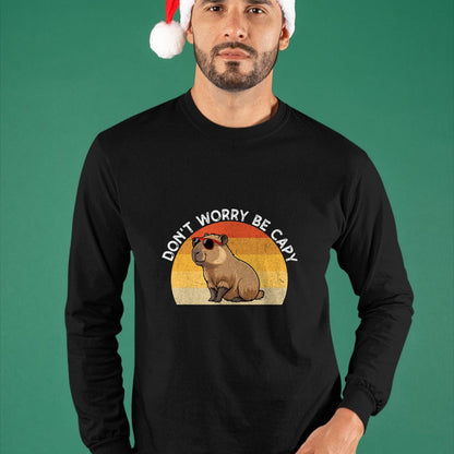 Cute Capybara Shirt, Funny Capybara Unisex T-Shirt/Hoodie/Sweatshirt HLT00 - Don_t Worry Be Capy Retro Capybara T-Shirt