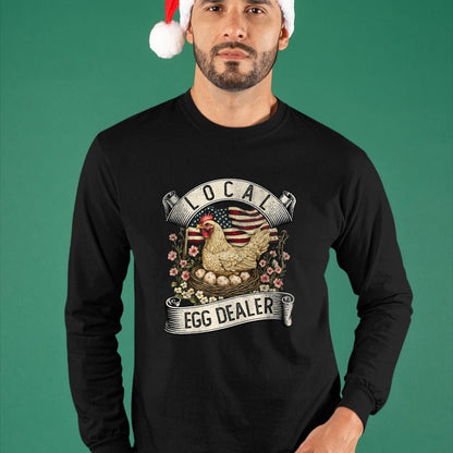 Best Farmer Life Shirt, Funny Farmer UnisexT-Shirt/Hoodie/Sweatshirt HLT00 - Local Egg Dealer  Farm Chicken with American Flag Farmer T-Shirt