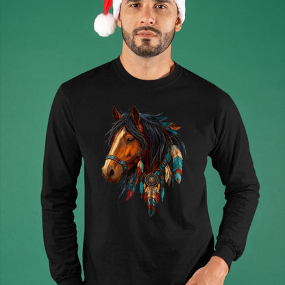 Best Horse Lover Shirt , Funny Horse UnisexT-Shirt/Hoodie/Sweatshirt HLT00 - Proud Indian Native American Horse Animal Feather Headdress T-Shirt
