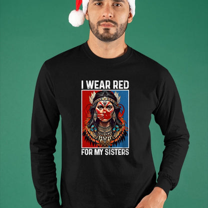Native American T-Shirts, Vintage Native American Unisex T-Shirt/Hoodie/Sweatshirt HLT00 - I Wear Red For My Sister Native American Stop MMIW Month