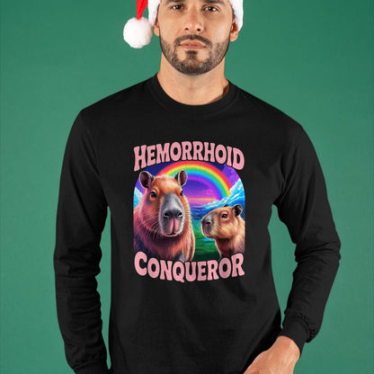 Cute Capybara Shirt, Funny Capybara Unisex T-Shirt/Hoodie/Sweatshirt HLT00 - Hemorrhoids Conqueror Capybara Jokes Funny Hemorrhoid T-Shirt