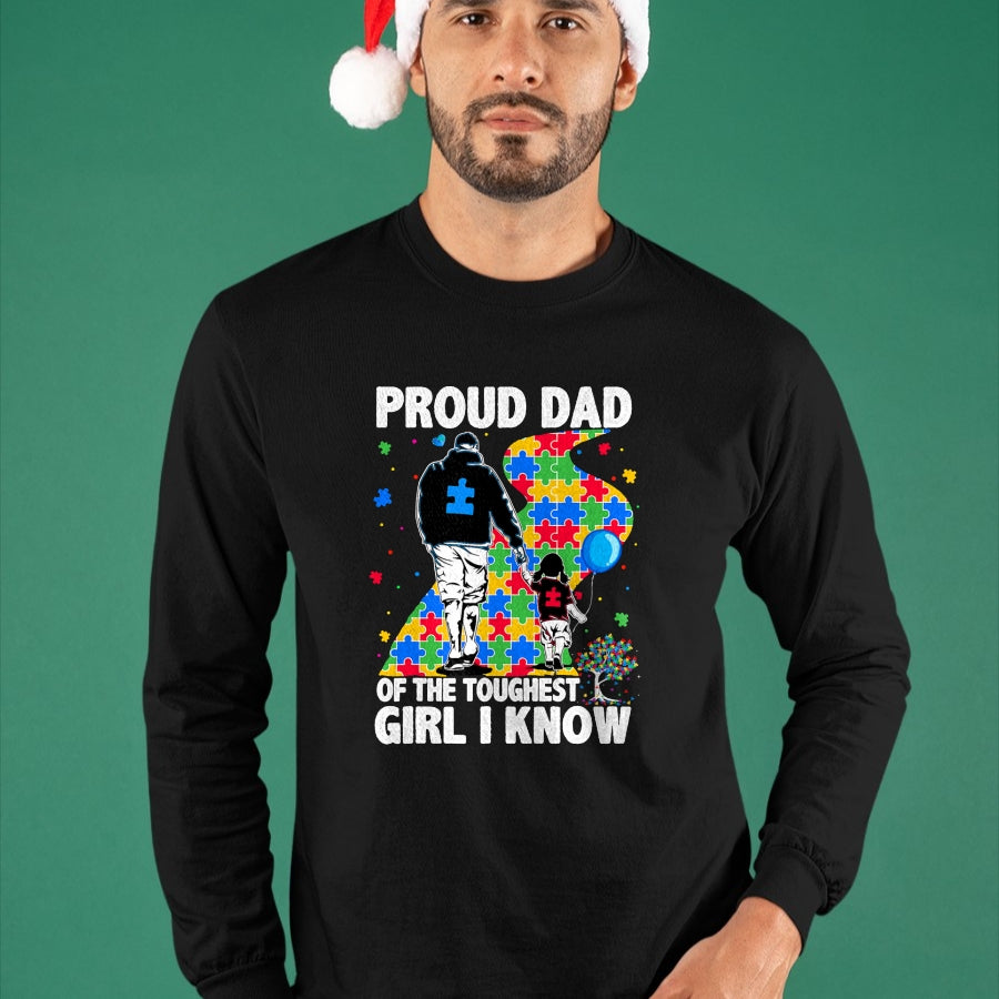 Gift for Dad Shirt, Funny Dad Unisex T-Shirt/Hoodie/Sweatshirt HLT00 – Proud Dad Of The Toughest Girl Dad Men Kids Autism Awareness T-Shirt