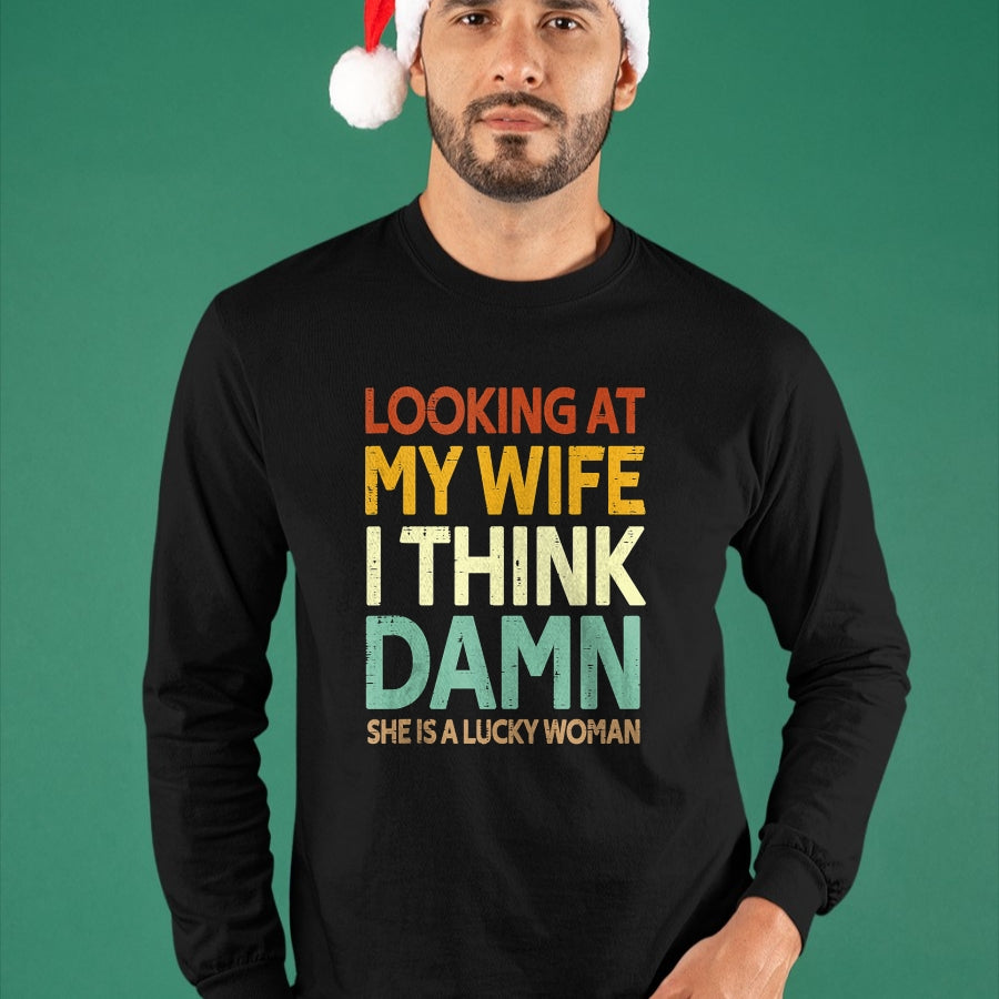 Best Wife Shirt, Wife and Husband Unisex T-Shirt/Hoodie/Sweatshirt HLT00 - Gift for wife T shirt, lucky wife   My Wife Is A Lucky Woman Husband Wife Themed Present Tank Top